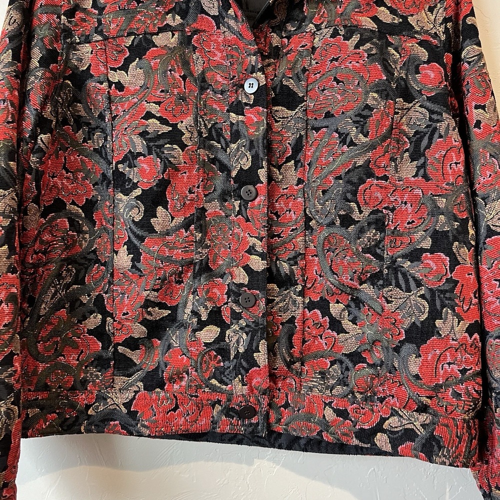 Women's Jacket Red Embroidered Dark Floral Corduroy Jean Whimsigoth‎ Grunge M - Picture 4 of 8